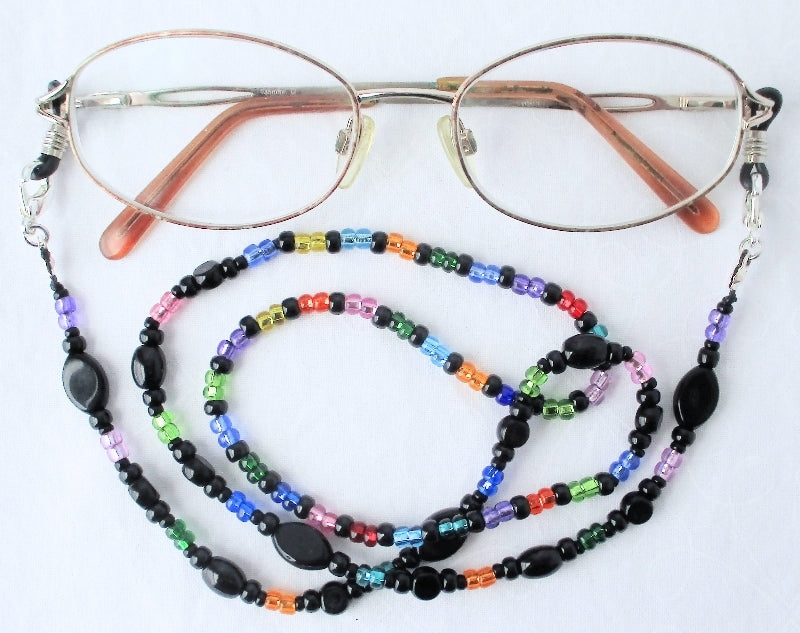 Black/Multicolor Beaded Eyeglass Chain - Juicybeads Jewelry