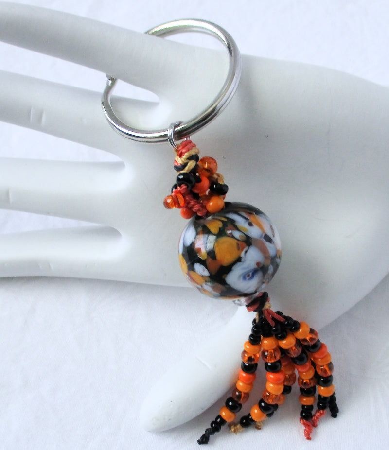 Black & Orange Beaded Keychain - Juicybeads Jewelry