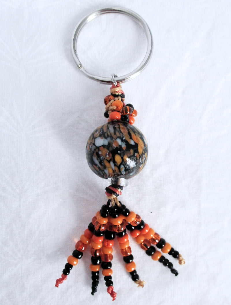 Black & Orange Beaded Keychain - Juicybeads Jewelry