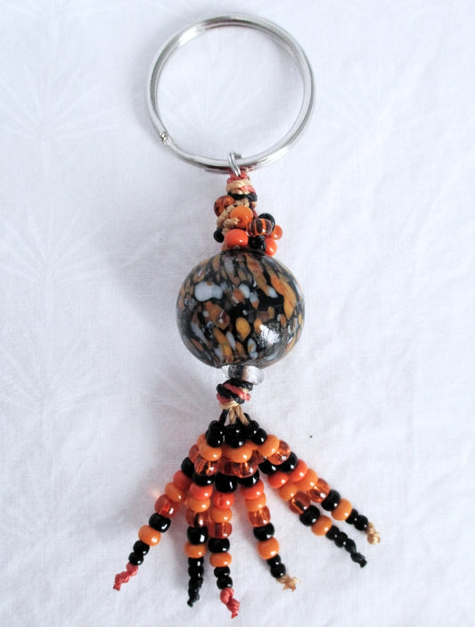Black & Orange Beaded Keychain - Juicybeads Jewelry