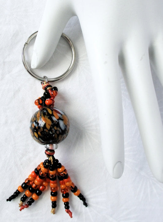 Black & Orange Beaded Keychain - Juicybeads Jewelry
