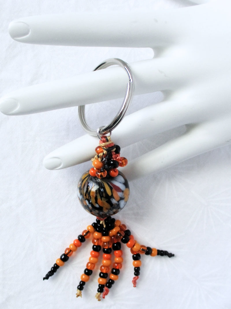 Black & Orange Beaded Keychain - Juicybeads Jewelry