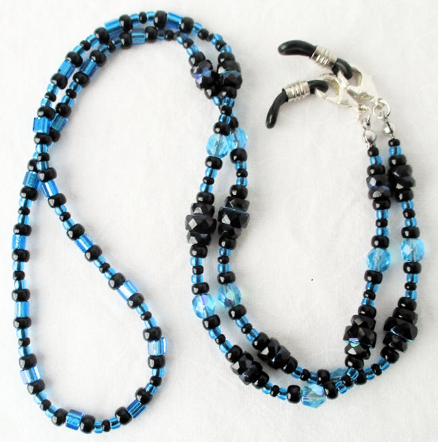 Blue & Black Beaded Eyeglass Chain - Juicybeads Jewelry