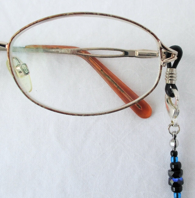 Blue & Black Beaded Eyeglass Chain - Juicybeads Jewelry