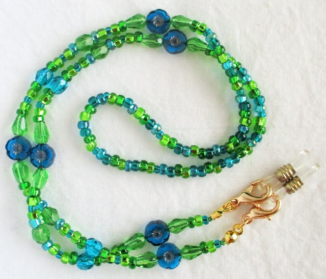 blue flower beaded eyeglass chain juicybeads jewelry