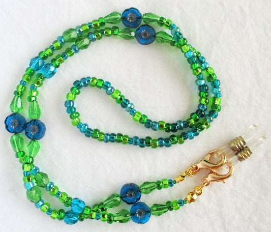 blue flower beaded eyeglass chain juicybeads jewelry