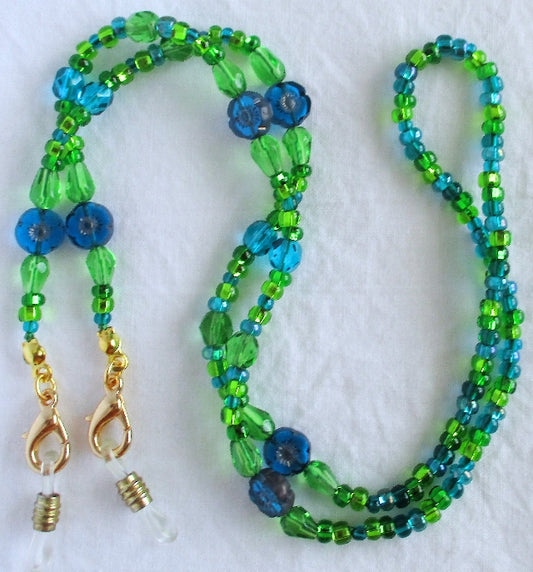 blue flower beaded eyeglass chain juicybeads jewelry