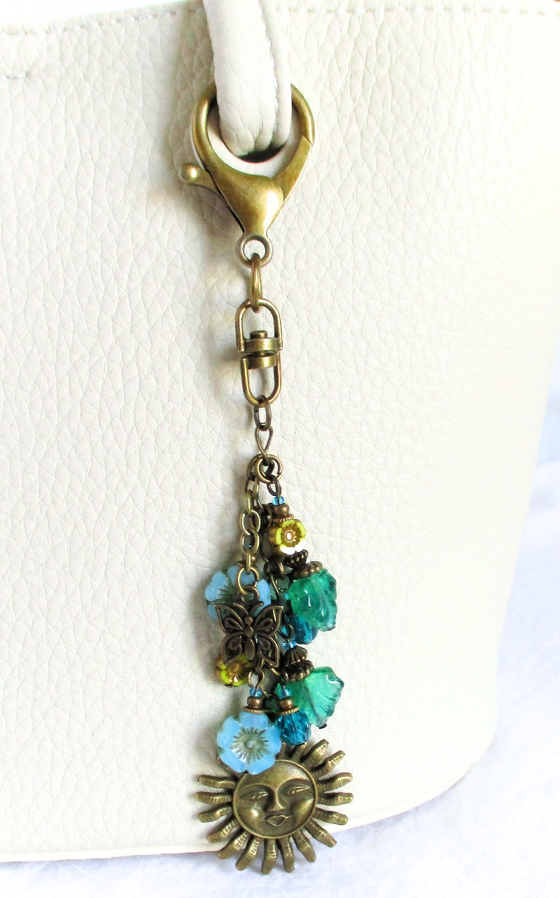 Blue Flowers Beaded Purse Charm - Juicybeads Jewelry