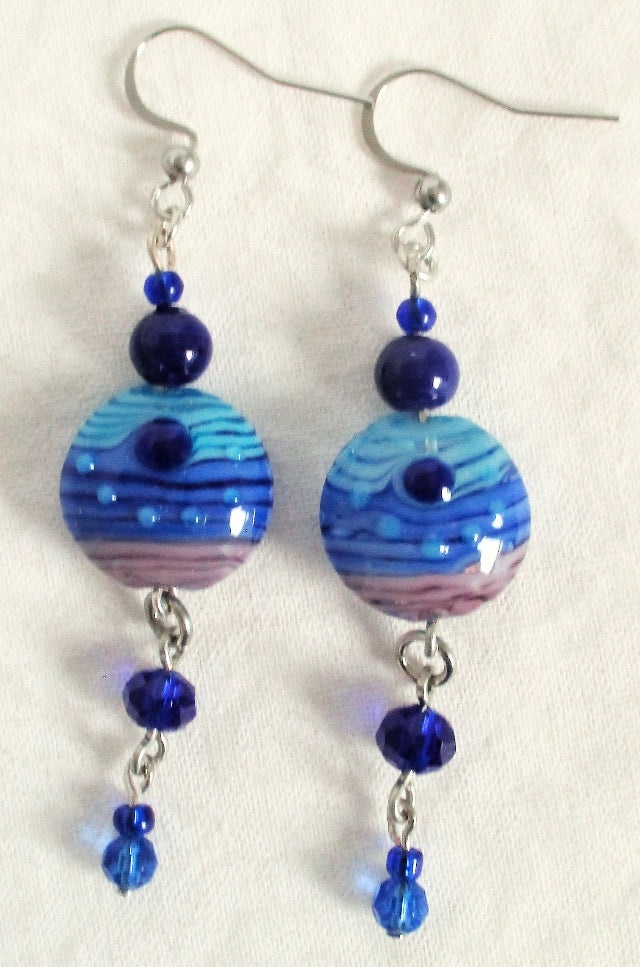 blue lampwork dangle earrings - juicybeads jewelry