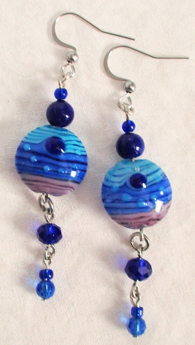 blue lampwork dangle earrings - juicybeads jewelry