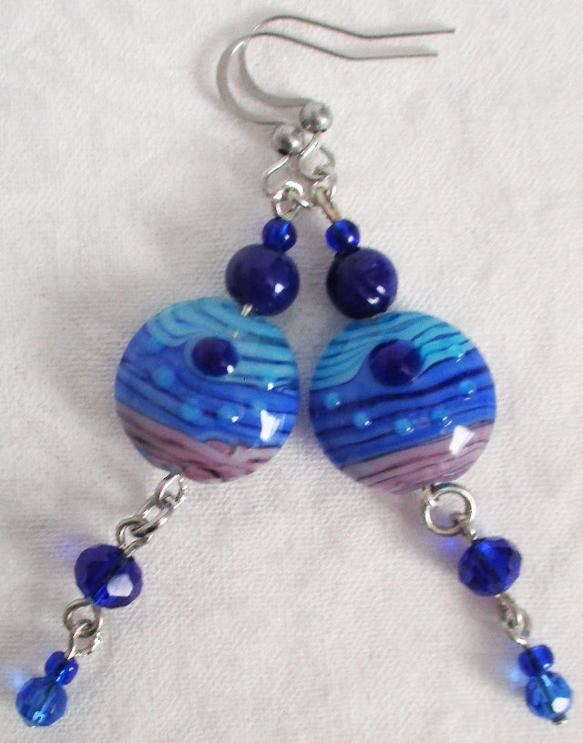 blue lampwork dangle earrings - juicybeads jewelry
