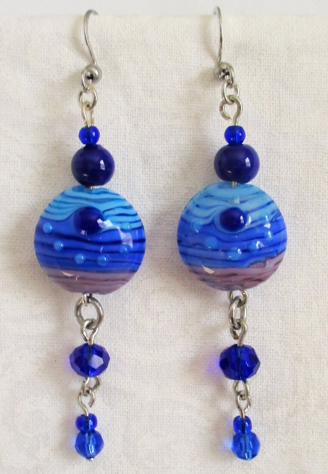 blue lampwork dangle earrings - juicybeads jewelry