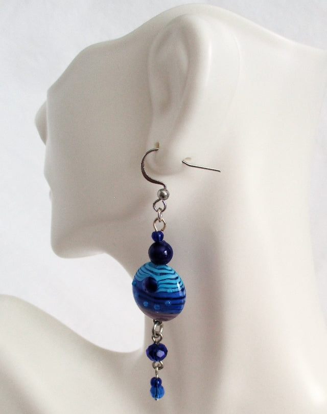 blue lampwork dangle earrings - juicybeads jewelry