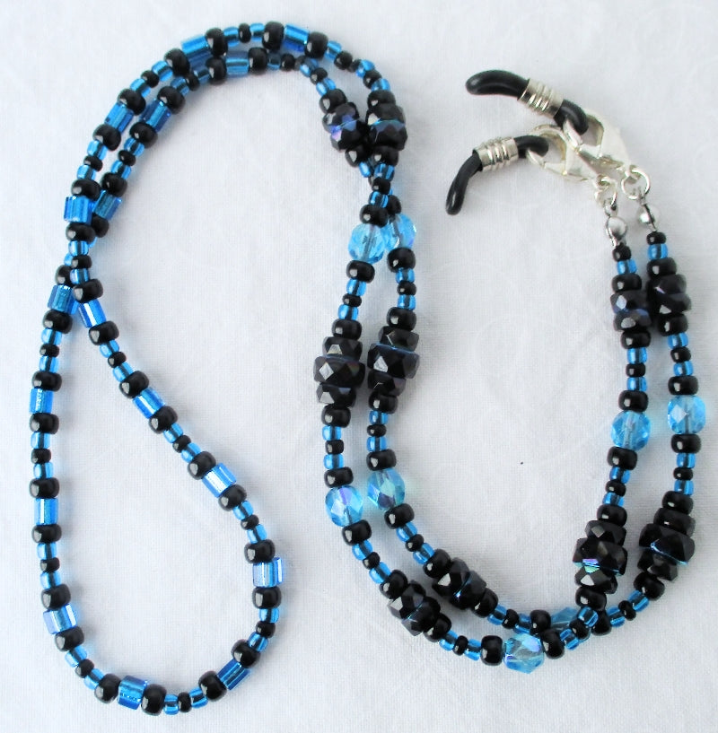 Blue & Black Beaded Eyeglass Chain - Juicybeads Jewelry