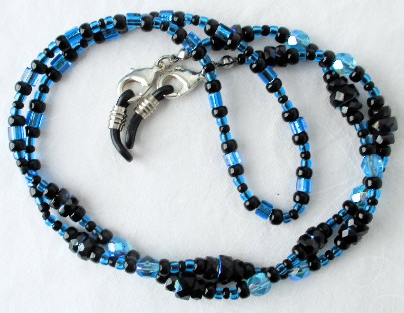 Blue & Black Beaded Eyeglass Chain - Juicybeads Jewelry
