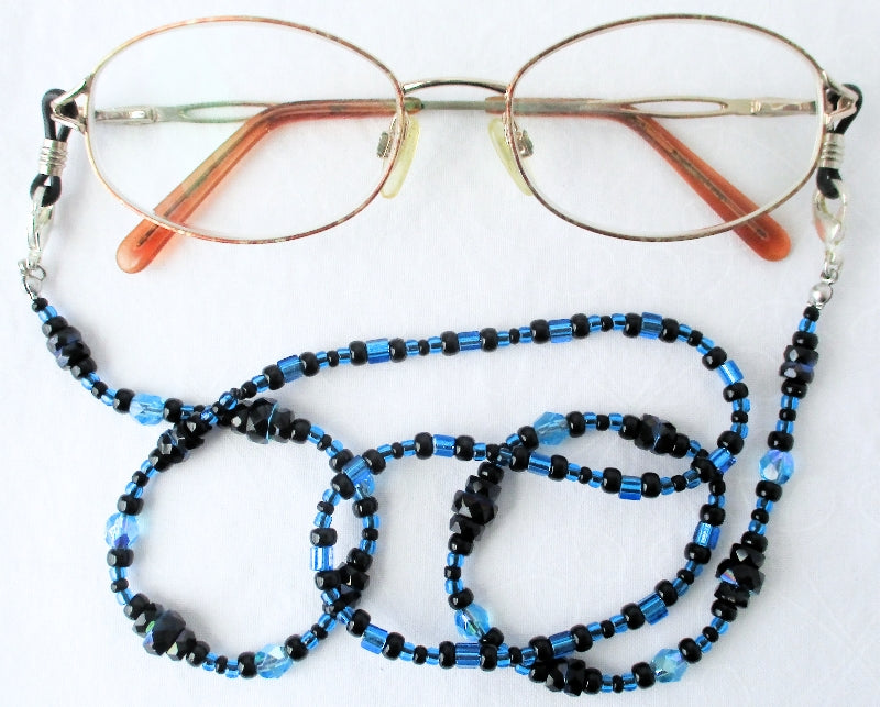 Blue & Black Beaded Eyeglass Chain - Juicybeads Jewelry