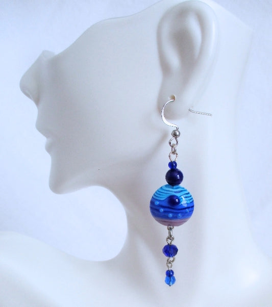 dark blue lampwork earrings - juicybeads jewelry