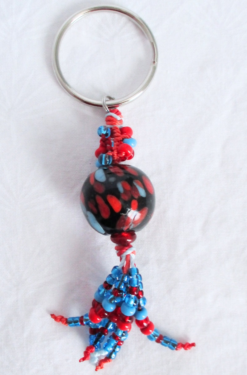 Blue & Red Beaded Keychain - Juicybeads Jewelry
