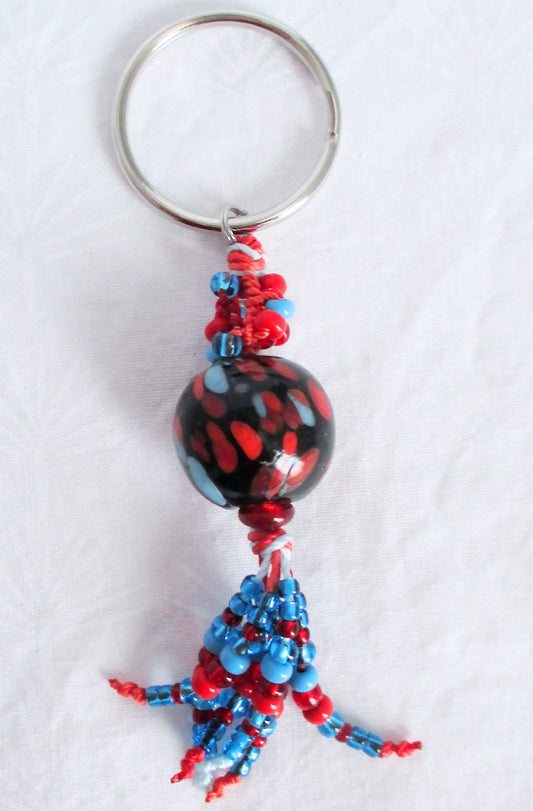 Blue & Red Beaded Keychain - Juicybeads Jewelry