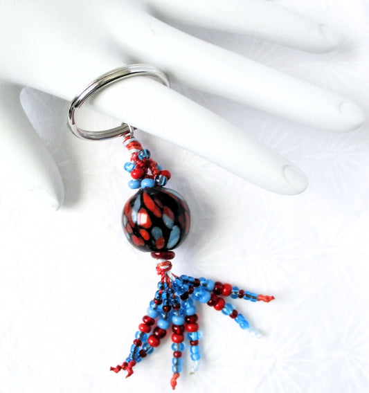 Blue & Red Beaded Keychain - Juicybeads Jewelry