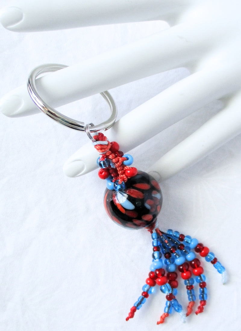 Blue & Red Beaded Keychain - Juicybeads Jewelry