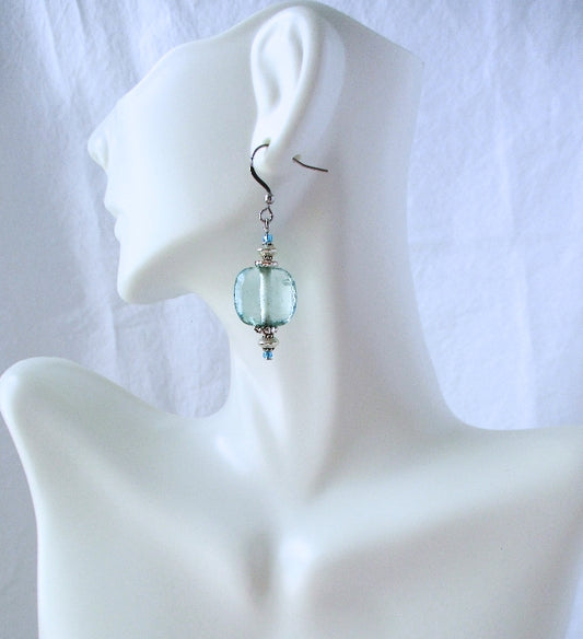 Blue Square Drop Earrings - Juicybeads Jewelry