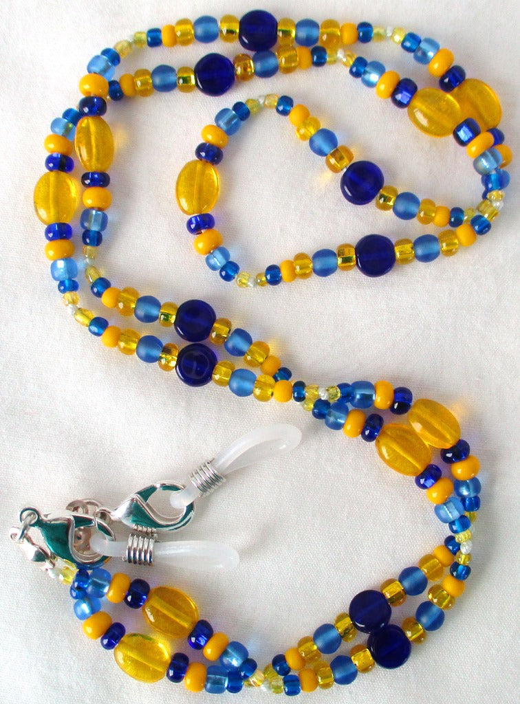 Blue & Yellow Beaded Eyeglass Chain - Juicybeads Jewelry