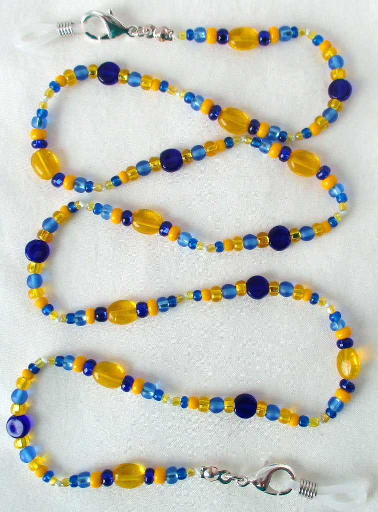 Blue & Yellow Beaded Eyeglass Chain - Juicybeads Jewelry