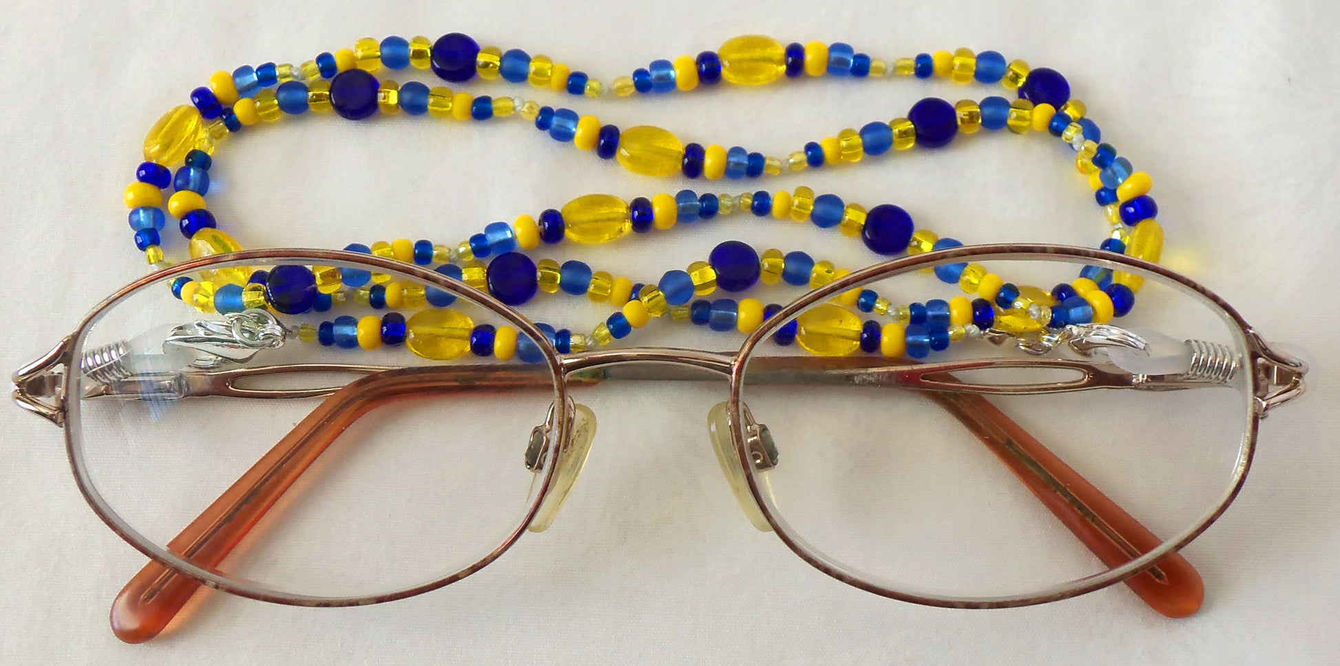 Blue & Yellow Beaded Eyeglass Chain - Juicybeads Jewelry