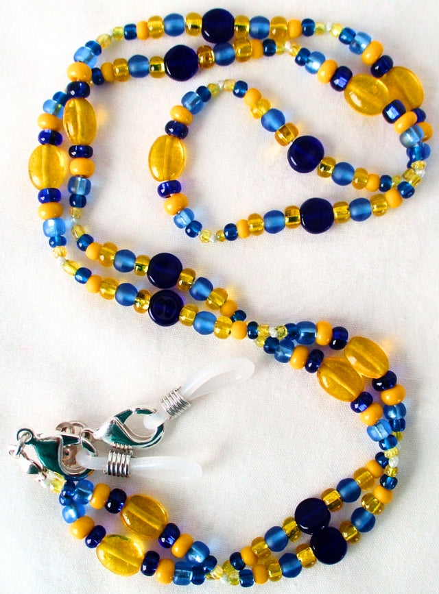 Blue & Yellow Beaded Eyeglass Chain - Juicybeads Jewelry