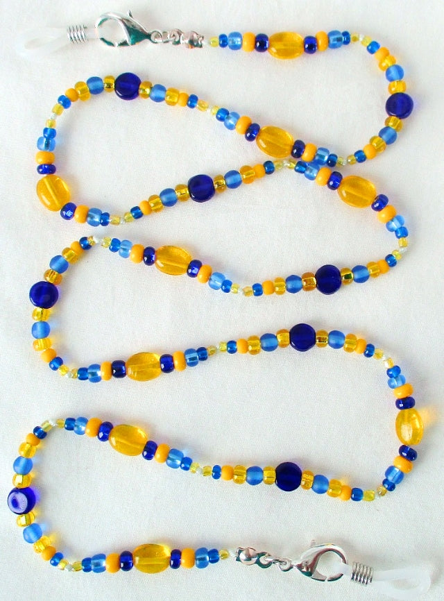 Blue & Yellow Beaded Eyeglass Chain - Juicybeads Jewelry