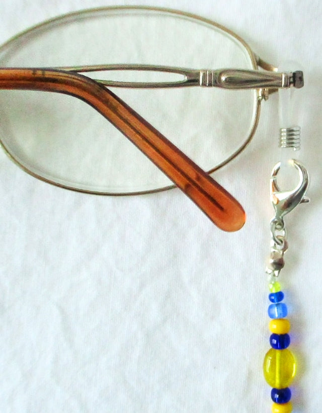 Blue & Yellow Beaded Eyeglass Chain - Juicybeads Jewelry