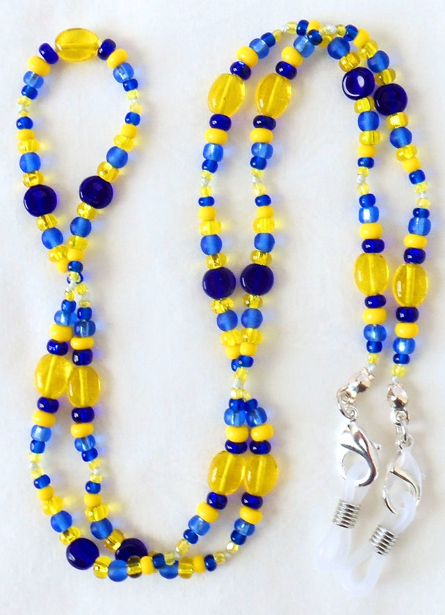 Blue & Yellow Beaded Eyeglass Chain - Juicybeads Jewelry