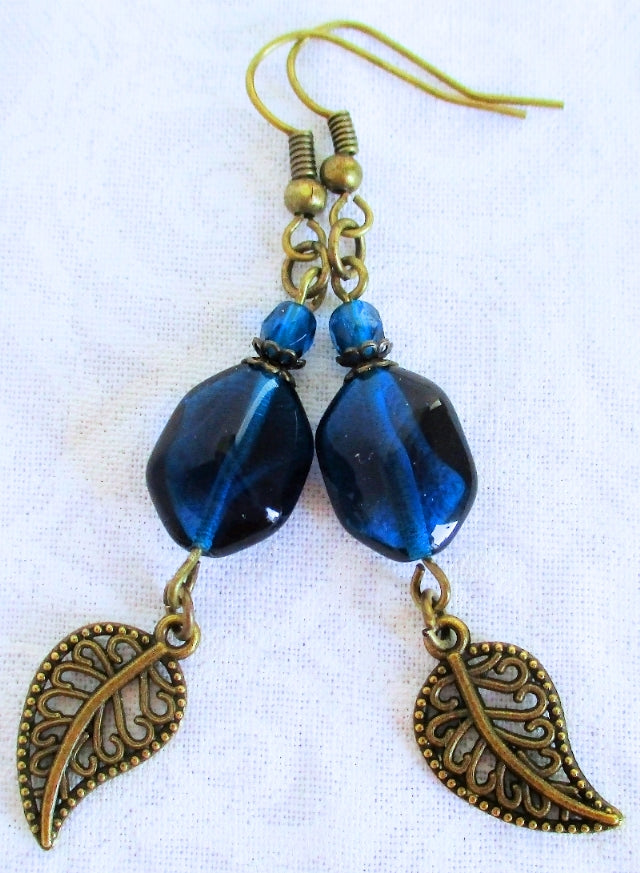 Brass Leaf Beaded Earrings - Juicybeads Jewelry