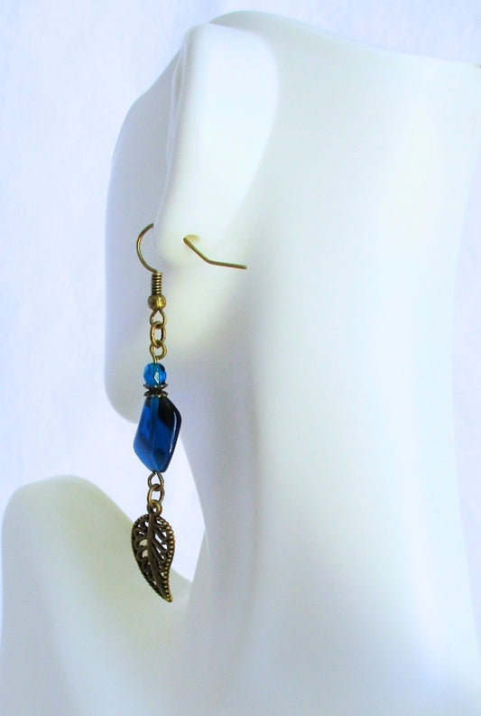 Brass Leaf Beaded Earrings - Juicybeads Jewelry