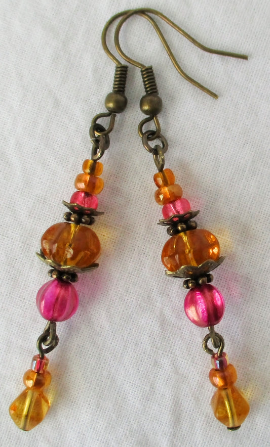 Pink & Brown Drop Earrings - Juicybeads Jewelry