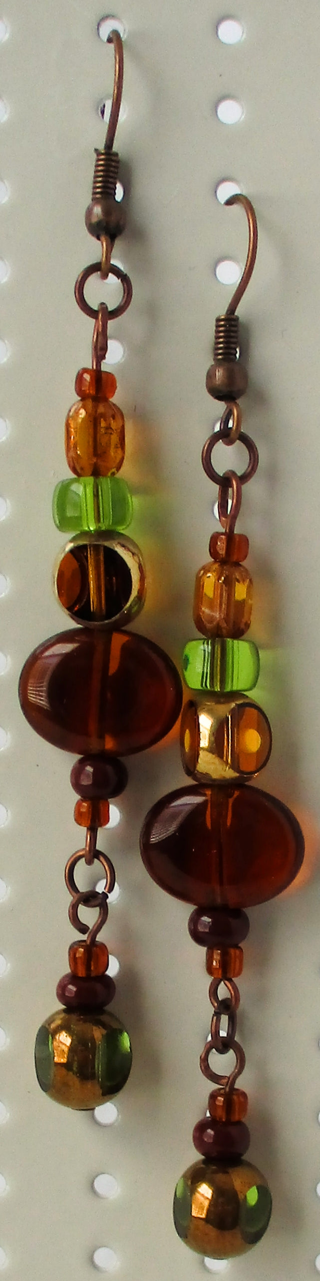 Brown & Green Long Drop Earrings - Juicybeads Jewelry