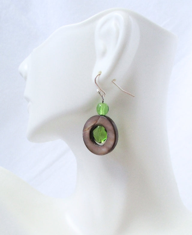 Brown Mother of Pearl Drop Earrings - Juicybeads Jewelry