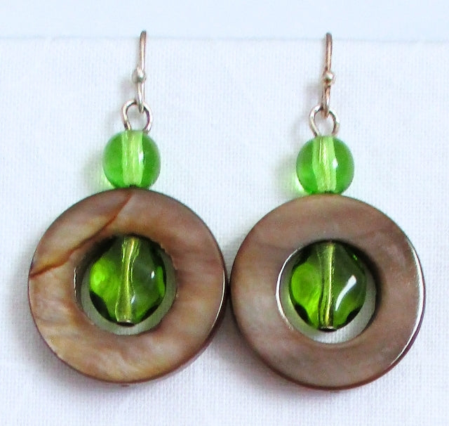Brown Mother of Pearl Drop Earrings - Juicybeads Jewelry