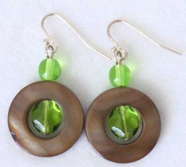 Brown Mother of Pearl Drop Earrings - Juicybeads Jewelry