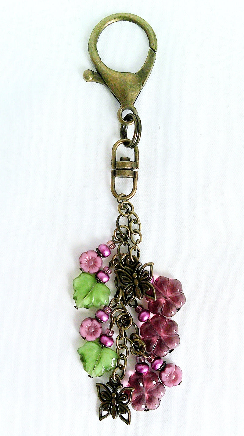 Dark Purple Flower Beaded Purse Charm - Juicybeads Jewelry