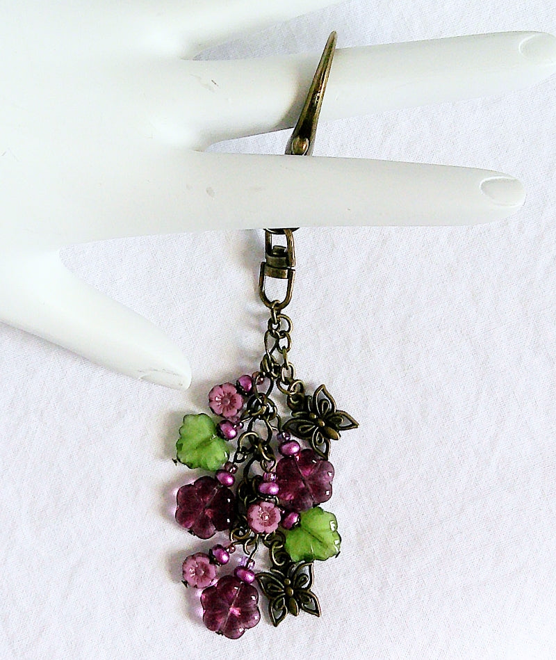 Dark Purple Flower Beaded Purse Charm - Juicybeads Jewelry