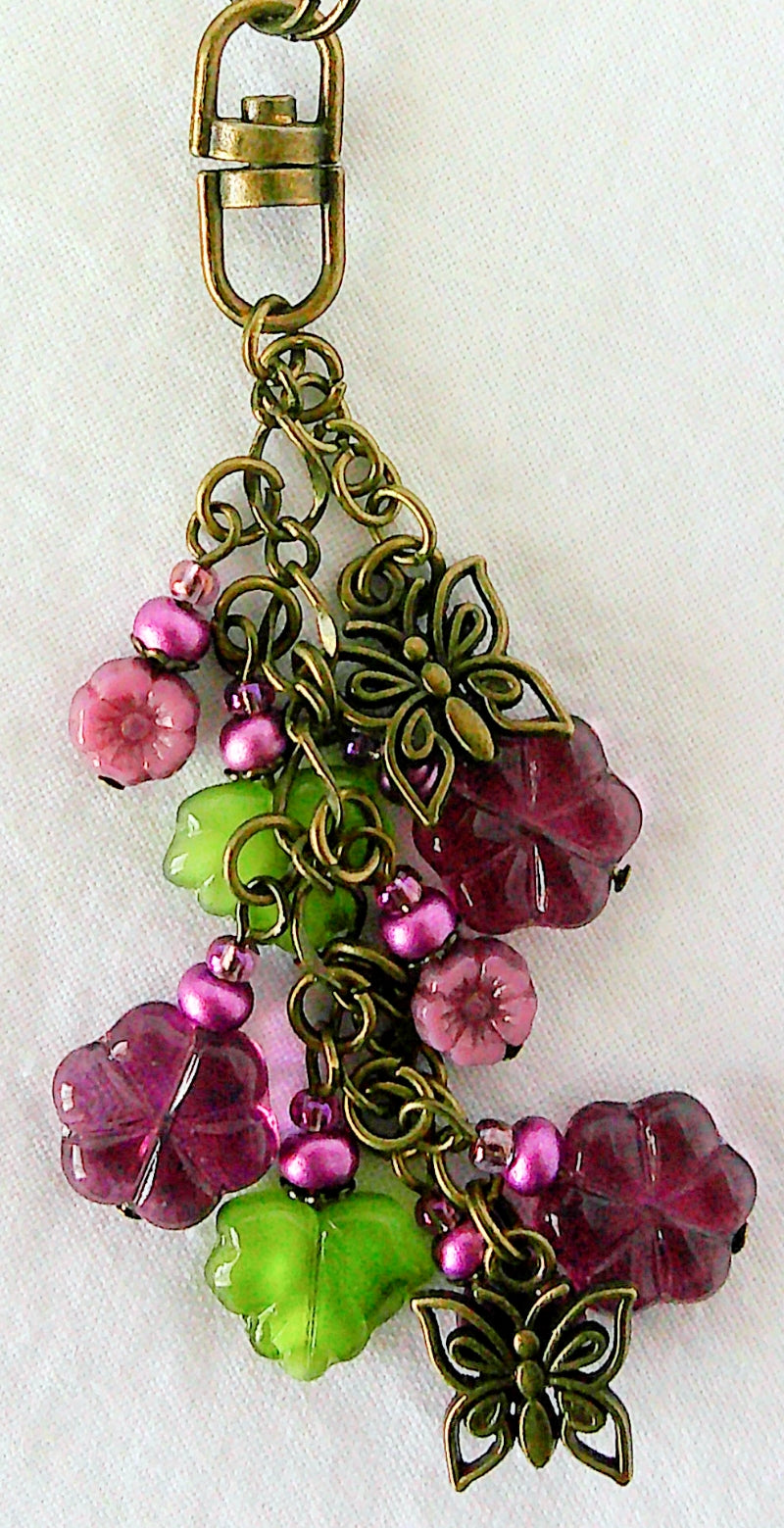 Dark Purple Flower Beaded Purse Charm - Juicybeads Jewelry