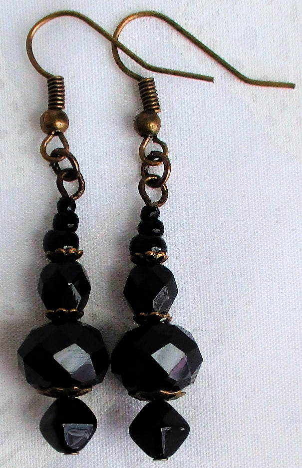 Faceted Black Drop Earrings - Juicybeads Jewelry