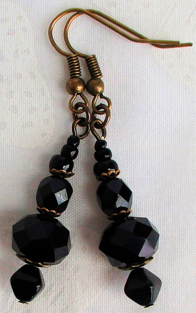 Faceted Black Drop Earrings - Juicybeads Jewelry