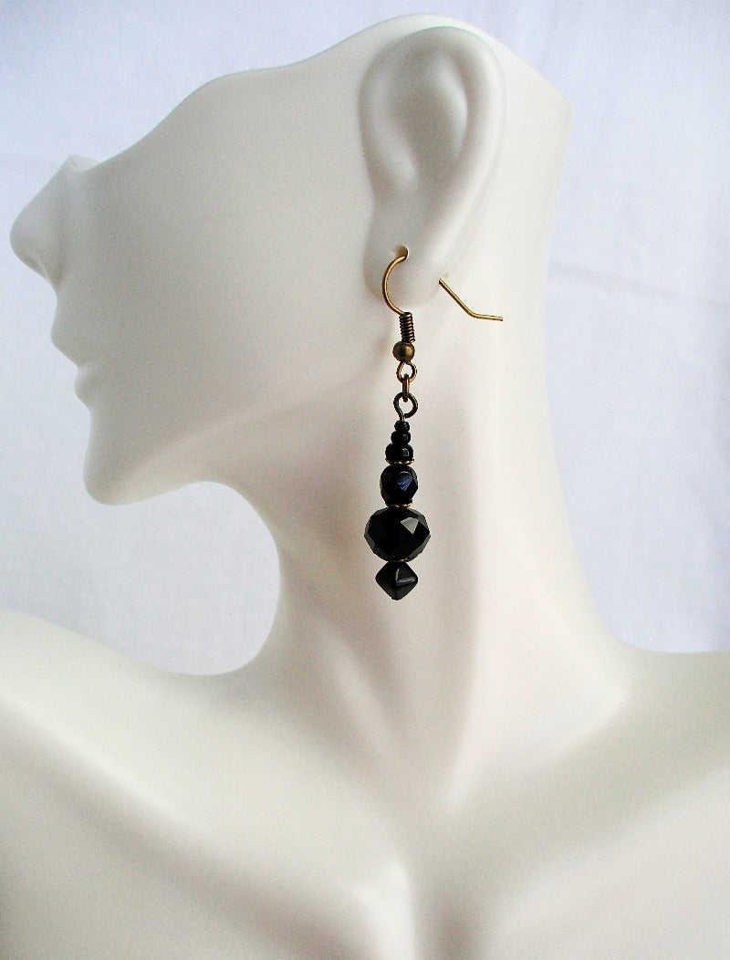 Faceted Black Drop Earrings - Juicybeads Jewelry