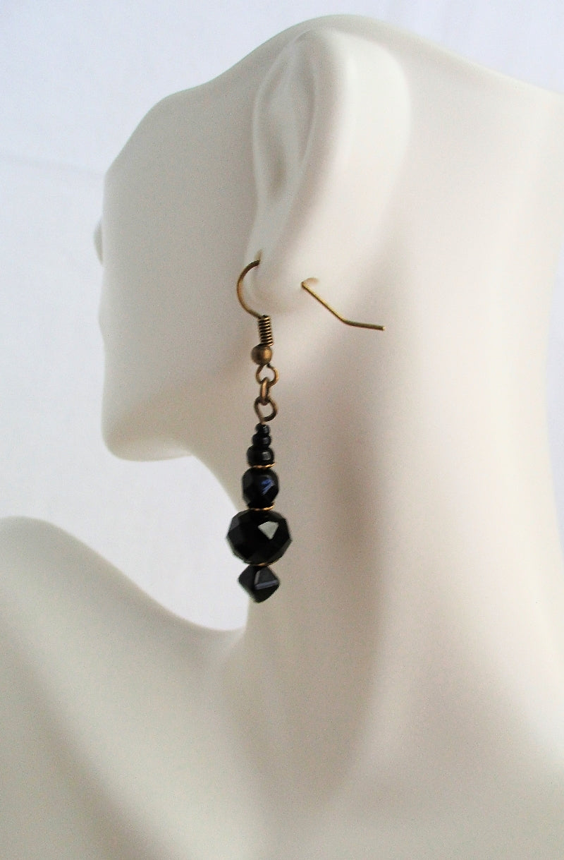 Faceted Black Drop Earrings - Juicybeads Jewelry