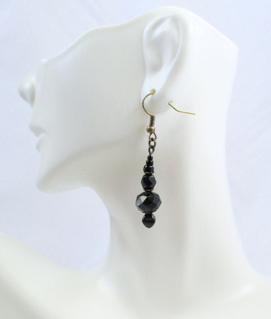 Faceted Black Drop Earrings - Juicybeads Jewelry