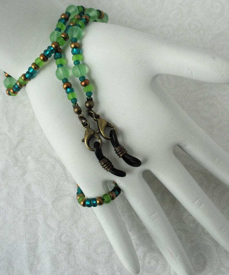 Green Brown Beaded Eyeglass Chain - Juicybeads Jewelry