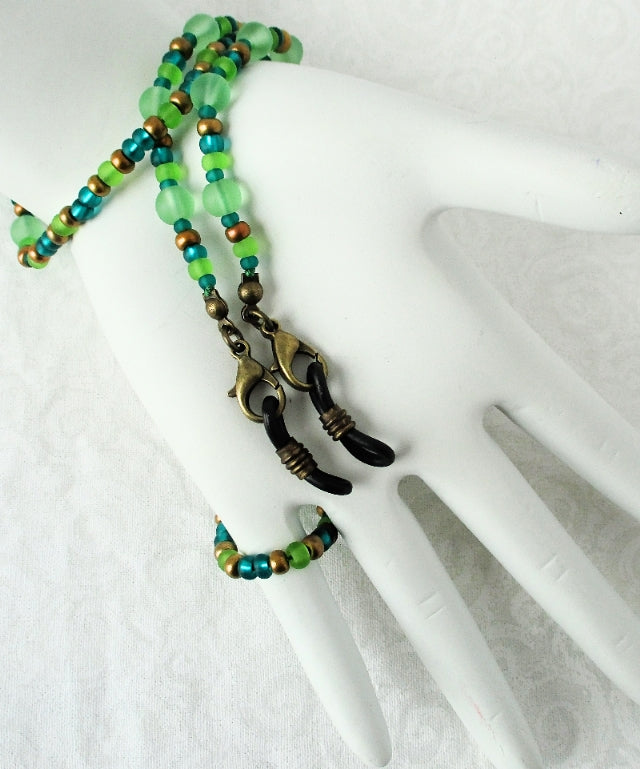 Green Brown Beaded Eyeglass Chain - Juicybeads Jewelry